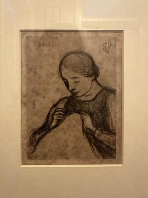 Lot 1668 - Jakob Smits (1855-1928) etching - A Lady at her Needlework, 13.5cm x 10cm, in glazed frame