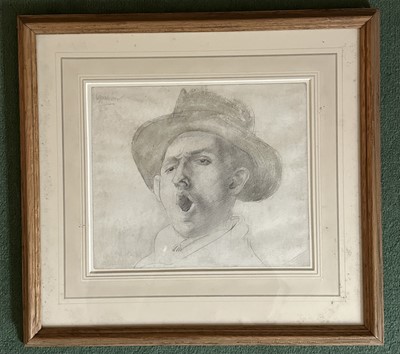 Lot 1674 - Morrison, early 20th century, pencil and wash monochrome portrait of a man in a hat, 20cm x 24cm, in glazed frame. Provenance: Thomas Agnew & Sons Ltd.