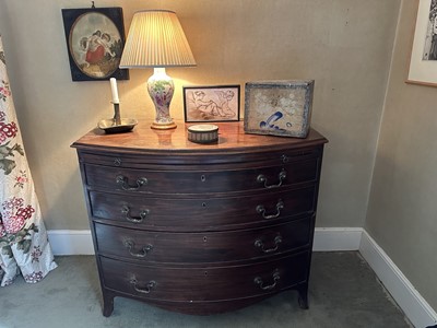 Lot 1678 - George III mahogany bow front chest of four long graduated drawers with brushing slide, on bracket feet, 103cm wide x 55cm deep