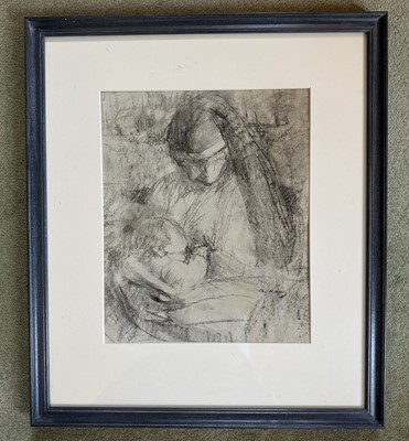 Lot 1689 - Beatrice How (1867-1932) charcoal sketch - Mother and Child, 1930, signed, labelled verso, 33cm x 27cm, in glazed frame