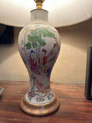 Lot 1692 - 19th century Chinese porcelain oviform vase converted to a lamp, 27cm high