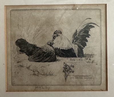 Lot 1696 - James Robert Granville Exley (1878-1967) signed etching - "Contentment", Grey Japanese Bantams, 13cm x 15cm, in glazed frame p
