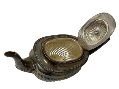 Lot 1602 - Edwardian silver teapot with half fluted body and gadrooned boarder, ebony handle and knop, (Birmingham 1902), all at 11ozs