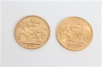 Lot 3479 - Coinss - G.B. - two gold Sovereigns - 1891 and...