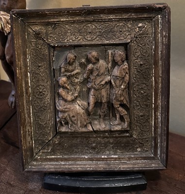 Lot 1582 - Early carved alabaster relief panel