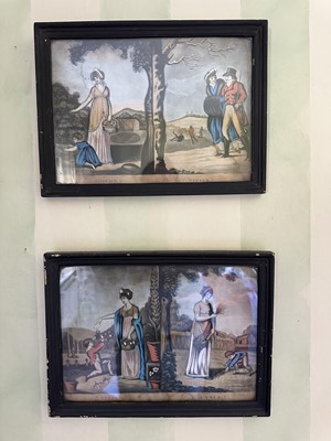 Lot 1709 - Pair of 18th century hand-coloured engravings - The Four Seasons, 30cm x 40cm overall in glazed ebonised frames