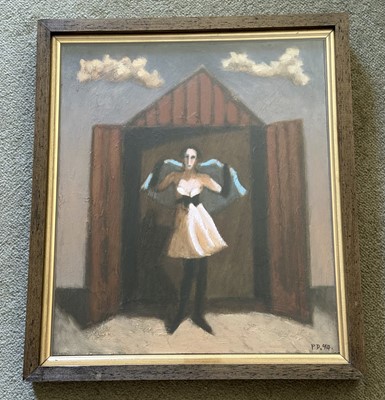 Lot 1714 - *Philip Davies (b.1953) oil and wax on board - 'Hut Couture' 1994, initialled and dated, 36cm x 30.5cm, in glazed frame Provenance: Christopher Hull Gallery, London
