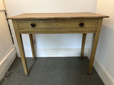 Lot 1717 - 19th century painted pine table with single drawers below, on square taper legs, 92cm wide x 49cm deep