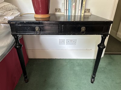 Lot 1721 - Pair of antique ebonised pier tables, each with twin drawers, on turned and tapered legs, 78cm x 46cm