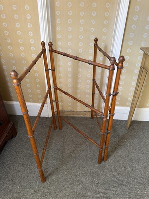 Lot 1731 - Edwardian faux bamboo folding towel rail, 76cm high