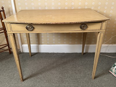 Lot 1732 - 19th century painted bow front side table with single drawers below, on square taper legs, 91cm x 61cm