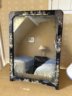 Lot 1733 - 19th century chinoiserie decorated dressing table mirror with gilt landscape decoration, 60cm high x 43cm wide