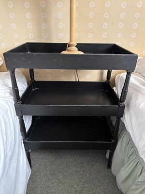 Lot 1735 - 19th century style ebonised three tier étagère with turned supports, 55cm wide x 33cm deep x 74cm high