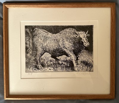 Lot 1739 - T. Clifford, contemporary, signed artist's proof etching - A Bull, 16.4cm x 22cm, in glazed frame