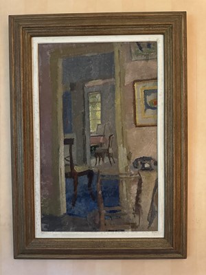 Lot 1740 - *Philip Matthews (1916-1984) oil on board - Interior View, 49cm x 30cm, framed