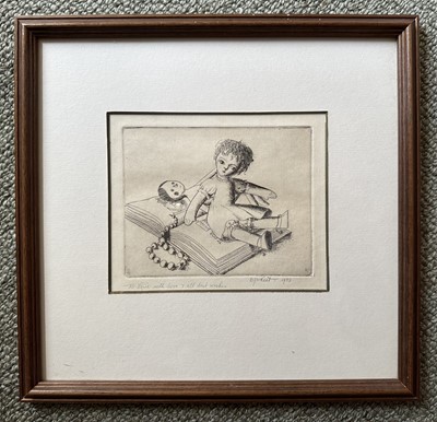 Lot 1746 - Emmy G. M. Meet (Exh. 1934-1940) signed etching - Doll and Book, inscribed and dated 1932, 12cm x 14.5cm, in glazed frame