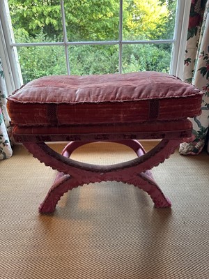 Lot 1754 - Antique velvet upholstered rectangular stool with X-formed supports