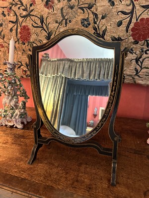 Lot 1761 - 1920s chinoiserie dressing table swing mirror with shield shaped plate on splayed supports