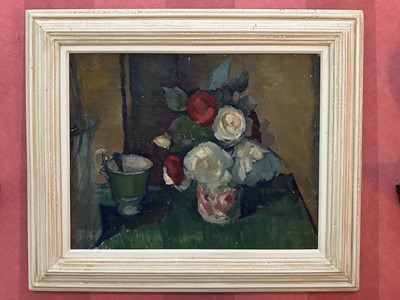 Lot 1763 - *Philip Matthews (1916-1984) oil on panel - Still Life, Flowers & Cup, framed Provenance: Austin Desmond Fine Art, June 1987