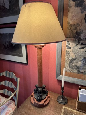 Lot 1773 - Antique style table lamp mounted with cherubic musical figures, with shade