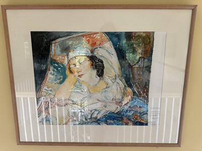 Lot 1793 - John Bellamy, pencil and watercolour sketch - 'Lady Venetia Digby on her deathbed, after Van Dyck, signed, inscribed and dated '90, in glazed frame