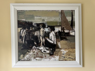 Lot 1794 - *Clifford Fishwick (1923-1997) oil on board - Beach Picnic, signed and dated '54, framed
