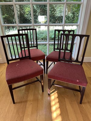 Lot 1809 - Two pairs of George III mahogany dining chairs with red upholstered seats