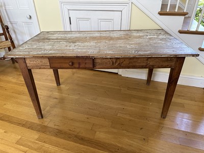 Lot 1810 - Victorian pine table with plank top, on square taper legs, 146cm wide x 78cm deep