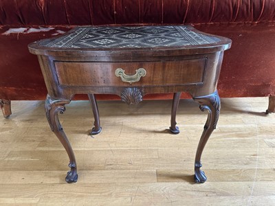 Lot 1821 - 18th century Irish mahogany side table with inset top above a single drawer, on carved cabriole legs, 76cm wide x 50cm deep x 70cm high