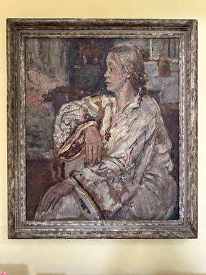 Lot 1823 - *Dame Ethel Walker (1861-1951) oil on board - 'The Blonde', inscribed verso and with exhibition labels, framed Exhibited: New English Art Club 1951