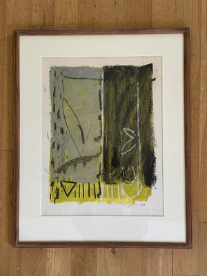 Lot 1824 - English School, Contemporary, mixed media - Abstract, indistinctly signed and dated 1989, 53cm x 40cm, in glazed frame