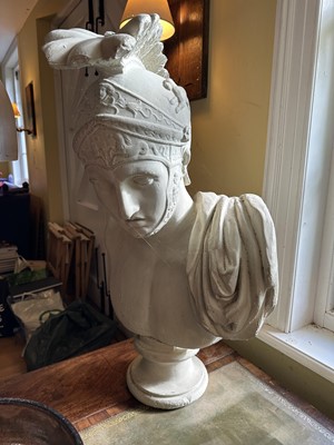 Lot 1831 - Classical plaster bust, Achilles, 75cm high