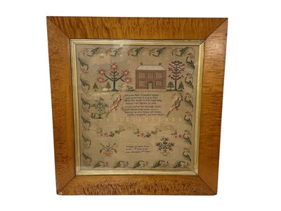 Lot 928 - Early Victorian needlework sampler dated 9th November 1849, in glazed maple veneered frame