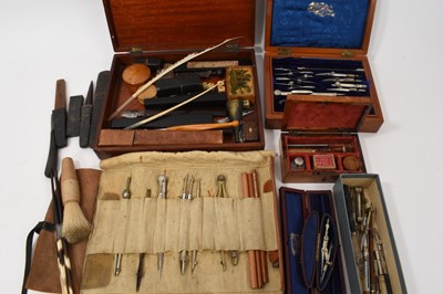 Lot 909 - Antique mahogany box containing a collection of antique writing tools