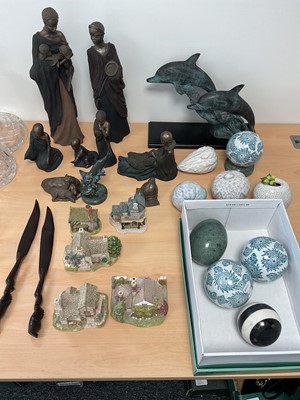Lot 5321 - Group of Soul Journeys Maasai sculptures, Lilliput Lane, carpet bowls, etc