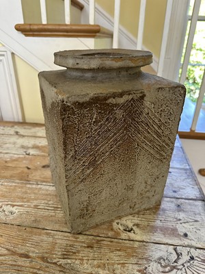 Lot 1836 - *Ian Hamilton Auld (1926-2000) dry grey glaze stoneware slab-sided bottle vase, 1967, 22cm square x 32.5cm high