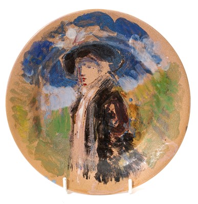 Lot 1842 - *Quentin Bell (British, 1910-1996) pottery dish, polychrome painted with a portrait of a woman, incised 'Fulham Pottery Quentin Bell' to base, 20.25cm diameter