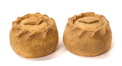 Lot 1846 - Two amusing antique pottery pork pies