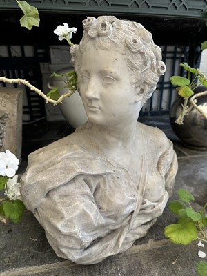 Lot 1859 - 19th century carved marble classical female bust with flowers in her hair, 54cm high