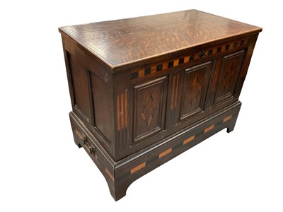 Lot 1384 - 18th century oak and later, holly and bog oak inlaid coffer of small size