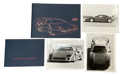 Lot Original Ferrari F40 brochure with supplementary catalogue and three black and white press photographs.