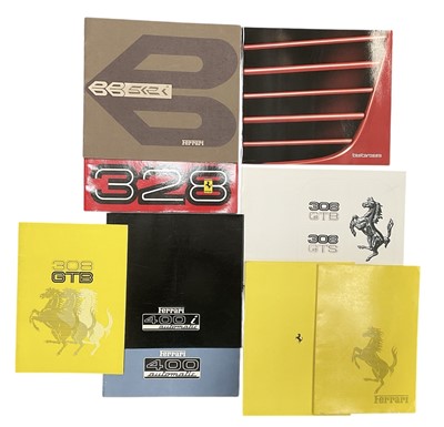 Lot Group of Ferrari sales brochures to include 328, Testarossa, 400i and 308 GTB, (9 brochures).