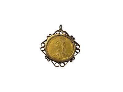 Lot 100 - Victorian gold full sovereign, 1887, in 9ct gold pendant mount
