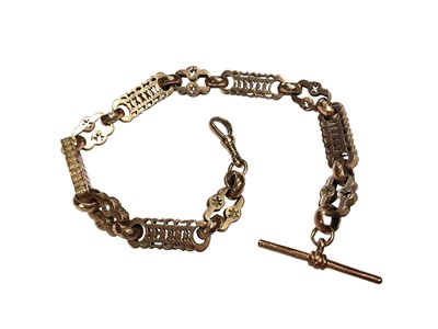Lot 101 - Edwardian style 9ct rose gold fancy link watch chain, 27cm long