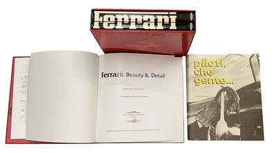 Lot Ferrari interest books- Ferrari Motobooks two volume set- catalogue raisonne 1946 - 1981 in cardboard slip case, Ferrari: Beauty & Detail no. 437 of 2,500 copies and Enzo Ferrari pilote, che...