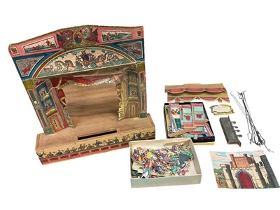 Lot 2121 - Unusual Pollock's Characters & Scenes in the Woodmans Hut Victorian model puppet theatre with figures.