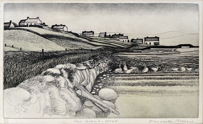 Lot 99 - Elizabeth Morris (act. 1950) limited edition etching, Heir Island - West, signed, 27/50, 24cm x 40cm, unframed
