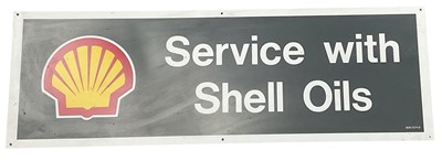Lot Modern garage sign- 'Service with Shell Oils', 92 x 30cm.