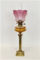 Lot 3510 - Edwardian oil lamp with Hinks duplex burner...