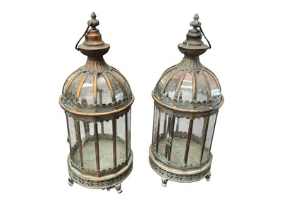 Lot 1387 - Pair of copper and glass lanterns